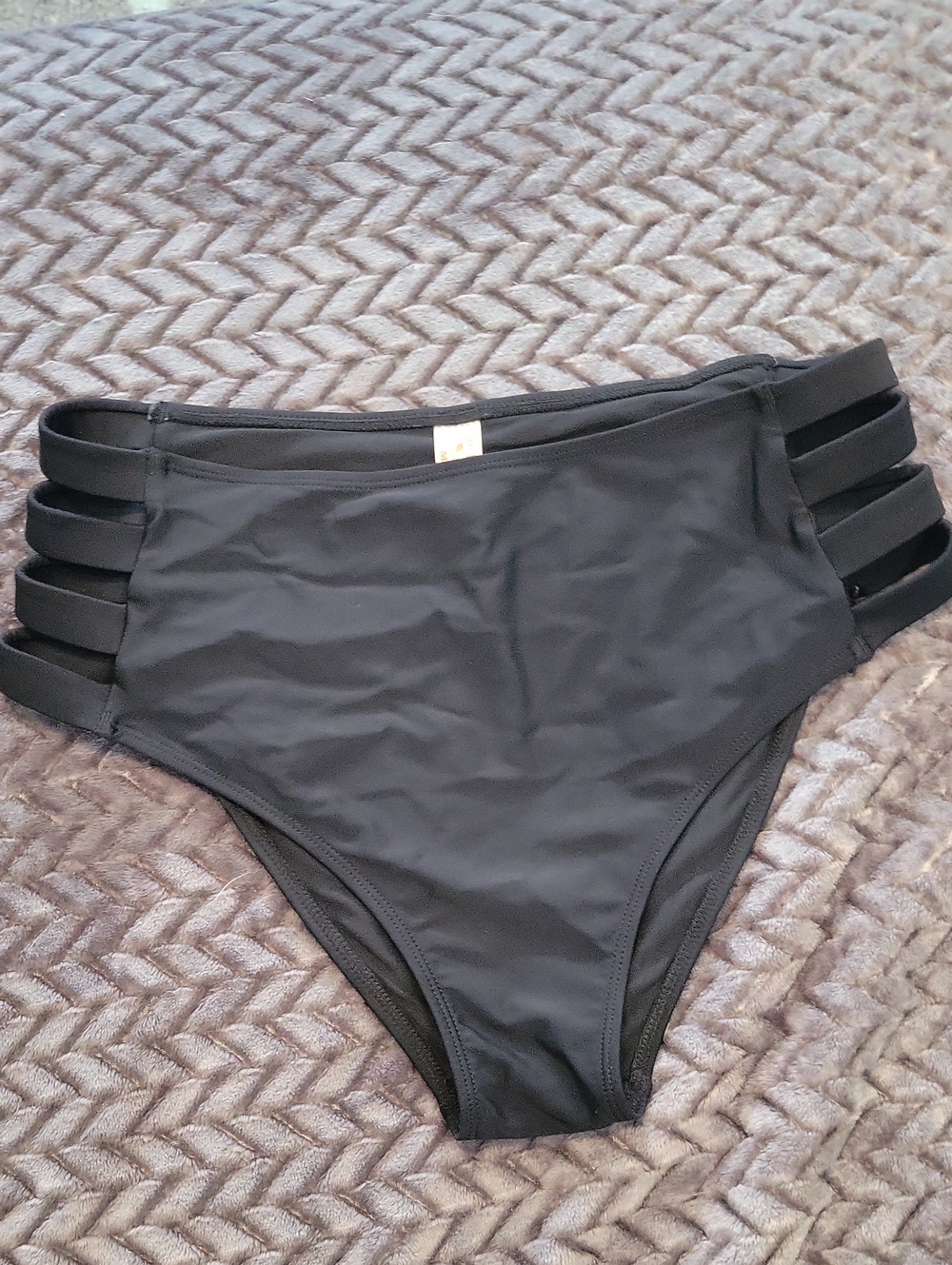 High-Rise Black Bikini Bottom with Triple Side Straps